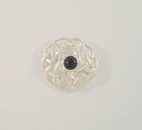 Large Detailed Signed Vintage Sterling Silver & Cabochon Black Onyx Dimensional Openwork Celtic Knot Brooch Pin