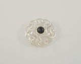 Large Detailed Signed Vintage Sterling Silver & Cabochon Black Onyx Dimensional Openwork Celtic Knot Brooch Pin