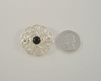 Large Detailed Signed Vintage Sterling Silver & Cabochon Black Onyx Dimensional Openwork Celtic Knot Brooch Pin