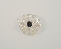 Large Detailed Signed Vintage Sterling Silver & Cabochon Black Onyx Dimensional Openwork Celtic Knot Brooch Pin