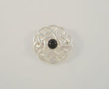 Large Detailed Signed Vintage Sterling Silver & Cabochon Black Onyx Dimensional Openwork Celtic Knot Brooch Pin