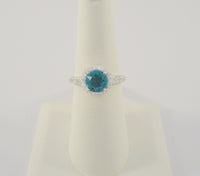 New Sparkly Signed Bellarossa Sterling Silver w/ Swiss Blue & Clear Swarovski Crystal Solitaire Ring Size 6.5