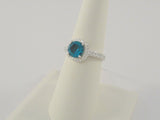 New Sparkly Signed Bellarossa Sterling Silver w/ Swiss Blue & Clear Swarovski Crystal Solitaire Ring Size 6.5