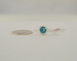 New Sparkly Signed Bellarossa Sterling Silver w/ Swiss Blue & Clear Swarovski Crystal Solitaire Ring Size 6.5