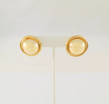 Large Signed Vintage Carla Solid 14K Yellow Gold Dimensional Half Dome Omega or French Clip-On Earrings w/ Swirl Edge Detail 27x11mm