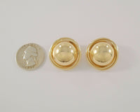 Large Signed Vintage Carla Solid 14K Yellow Gold Dimensional Half Dome Omega or French Clip-On Earrings w/ Swirl Edge Detail 27x11mm