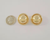 Large Signed Vintage Carla Solid 14K Yellow Gold Dimensional Half Dome Omega or French Clip-On Earrings w/ Swirl Edge Detail 27x11mm