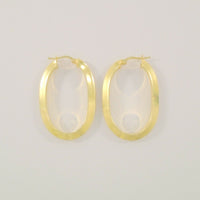 Big Bold Signed Vintage JewelAmerica Solid 14K Yellow Gold Sleek Modern Beveled Oval Hinged Hoop Pierced Earrings 38x13x3.5mm