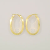 Big Bold Signed Vintage JewelAmerica Solid 14K Yellow Gold Sleek Modern Beveled Oval Hinged Hoop Pierced Earrings 38x13x3.5mm