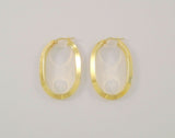 Big Bold Signed Vintage JewelAmerica Solid 14K Yellow Gold Sleek Modern Beveled Oval Hinged Hoop Pierced Earrings 38x13x3.5mm