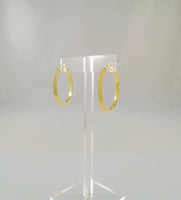 Big Bold Signed Vintage JewelAmerica Solid 14K Yellow Gold Sleek Modern Beveled Oval Hinged Hoop Pierced Earrings 38x13x3.5mm