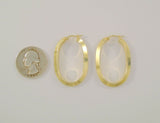 Big Bold Signed Vintage JewelAmerica Solid 14K Yellow Gold Sleek Modern Beveled Oval Hinged Hoop Pierced Earrings 38x13x3.5mm