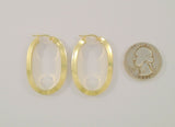 Big Bold Signed Vintage JewelAmerica Solid 14K Yellow Gold Sleek Modern Beveled Oval Hinged Hoop Pierced Earrings 38x13x3.5mm