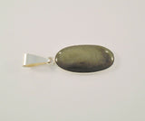 Large Heavily Crafted Signed Vintage Charles Albert Fine Sterling Silver Oval Pendant set w/ a Unique Olive Green Chatoyant Cabochon Stone