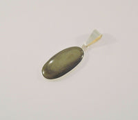 Large Heavily Crafted Signed Vintage Charles Albert Fine Sterling Silver Oval Pendant set w/ a Unique Olive Green Chatoyant Cabochon Stone