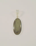 Large Heavily Crafted Signed Vintage Charles Albert Fine Sterling Silver Oval Pendant set w/ a Unique Olive Green Chatoyant Cabochon Stone