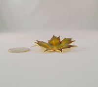 Large Vintage Norwegian Handcrafted Signed Hroar Prydz Yellow Gold Vermeil over Sterling Silver Dimensional Autumn Maple Leaf Pin or Brooch in Brilliant Yellow Gold & Green Fall Colors Guilloche Enamel