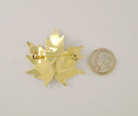 Large Vintage Norwegian Handcrafted Signed Hroar Prydz Yellow Gold Vermeil over Sterling Silver Dimensional Autumn Maple Leaf Pin or Brooch in Brilliant Yellow Gold & Green Fall Colors Guilloche Enamel