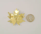 Large Vintage Norwegian Handcrafted Signed Hroar Prydz Yellow Gold Vermeil over Sterling Silver Dimensional Autumn Maple Leaf Pin or Brooch in Brilliant Yellow Gold & Green Fall Colors Guilloche Enamel