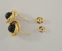 Signed Vintage Carla 14K Solid Yellow Gold & Black Onyx Ball or 10mm Sphere Set in Dimensional Swirled Twist Stud Pierced Earrings