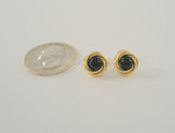 Signed Vintage Carla 14K Solid Yellow Gold & Black Onyx Ball or 10mm Sphere Set in Dimensional Swirled Twist Stud Pierced Earrings