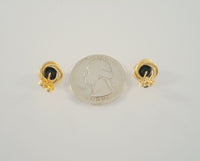Signed Vintage Carla 14K Solid Yellow Gold & Black Onyx Ball or 10mm Sphere Set in Dimensional Swirled Twist Stud Pierced Earrings