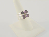 Big Bold Chunky Vintage Modernist Sterling Silver w/ Round Oval and Emerald Cut Amethysts 14.5mm wide Band Ring Size 8