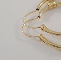 Large Signed Vintage Solid 14K Yellow Gold Hinged Hoop Pierced Earrings w/ Applied Wraparound Spiral Details 24 x 29 x 3.5mm