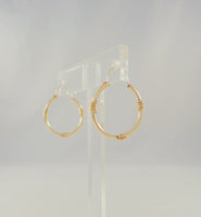 Large Signed Vintage Solid 14K Yellow Gold Hinged Hoop Pierced Earrings w/ Applied Wraparound Spiral Details 24 x 29 x 3.5mm