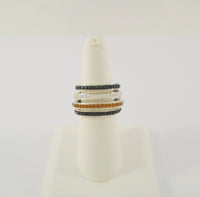 Bold & Unusual Vintage Sterling Silver w/ Black & Clear Topaz Modernist Tiered Dimensional Ring Size 6