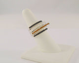 Bold & Unusual Vintage Sterling Silver w/ Black & Clear Topaz Modernist Tiered Dimensional Ring Size 6