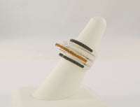 Bold & Unusual Vintage Sterling Silver w/ Black & Clear Topaz Modernist Tiered Dimensional Ring Size 6