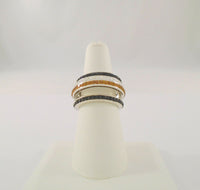 Bold & Unusual Vintage Sterling Silver w/ Black & Clear Topaz Modernist Tiered Dimensional Ring Size 6