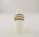 Bold & Unusual Vintage Sterling Silver w/ Black & Clear Topaz Modernist Tiered Dimensional Ring Size 6