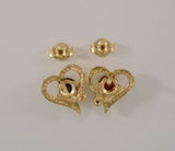 Sparkly Vintage 14K Solid Yellow Gold w/ Rhodolite Garnet & Diamond 11mm Cuevy Heart Shaped Stud Pierced Earrings