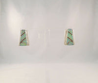 New Large Native American Handcrafted Signed Sterling Silver Opal & Black Onyx Inlaid Dimensional Stud Pierced Earrings by Navajo Artisan Rita Abeita
