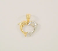 Detailed Vintage Michael Anthony 14K Solid Yellow & White Gold Kissing Dolphins Forming a Curvy Heart Pendant 20.6x19mm