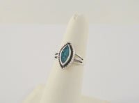 Handcrafted Signed Vintage Southwest Sterling Silver & Bright Blue Mosaic Turquoise Split-Side Ring w/ Rope Details Size 7