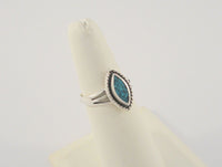 Handcrafted Signed Vintage Southwest Sterling Silver & Bright Blue Mosaic Turquoise Split-Side Ring w/ Rope Details Size 7