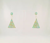 New Large Native American Handcrafted Navajo Picto Signed Sterling Silver & Opal Inlay Dangle Pierced Earrings