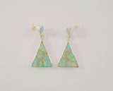 New Large Native American Handcrafted Navajo Picto Signed Sterling Silver & Opal Inlay Dangle Pierced Earrings