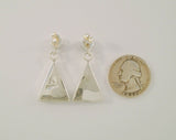 New Large Native American Handcrafted Navajo Picto Signed Sterling Silver & Opal Inlay Dangle Pierced Earrings