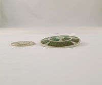 Large Detailed Vintage or Antique Handcrafted Mexican Sterling Silver & Malachite Inlay Carved Aztec Sun Face or Sun Stone Round Convex Pin / Pendant