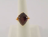 Large Signed Vintage 14K Solid Yellow Gold 10 Carat Fancy Shield Cut Rhodolite Garnet Leafy Detailed Ring Size 7.5