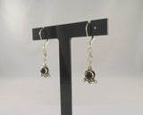 Detailed Vintage Sterling Silver & Cabochon Black Onyx Bali Style Scrollwork & Dot Design Leverback Dangle Earrings