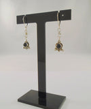 Detailed Vintage Sterling Silver & Cabochon Black Onyx Bali Style Scrollwork & Dot Design Leverback Dangle Earrings