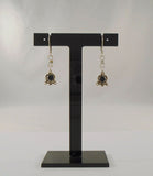 Detailed Vintage Sterling Silver & Cabochon Black Onyx Bali Style Scrollwork & Dot Design Leverback Dangle Earrings