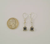 Detailed Vintage Sterling Silver & Cabochon Black Onyx Bali Style Scrollwork & Dot Design Leverback Dangle Earrings