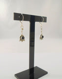 Detailed Vintage Sterling Silver & Cabochon Black Onyx Bali Style Scrollwork & Dot Design Leverback Dangle Earrings