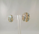 Large Signed Vintage John Hardy Sterling Silver & 18K Yellow Gold Round Kali Lavafire Omega Pierced Earrings w/ Blue Topaz Aquamarine, and Iolite